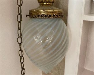Hanging hand blown glass lamp