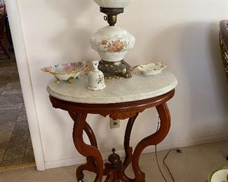 Marble top table with beautiful lamp