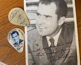 Richard Nixon campaign items. signed photo