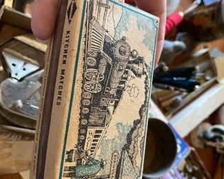 Blue diamond match box with train