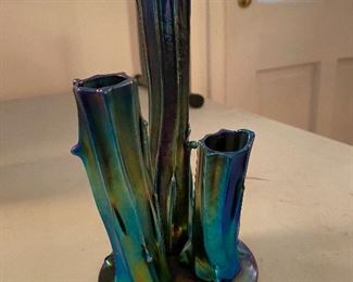 Steuben Glass Aurene blue iridescant vase