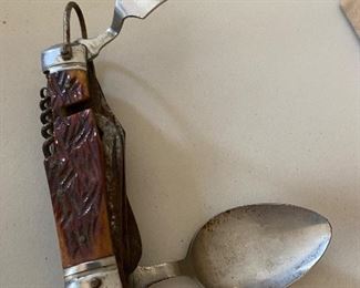Camping pocket knife with fork and spoon