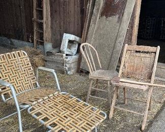 Nice vintage chaise lounge, old wooden folding chair
