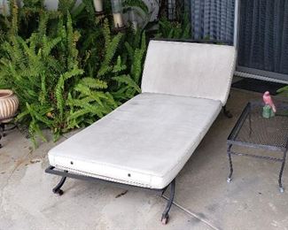 Mid-Century Iron Chaise Lounge w/ Mesh Side Table