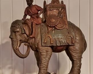 Antique Austrian-Style Cold-Painted Spelter Elephant and Rider