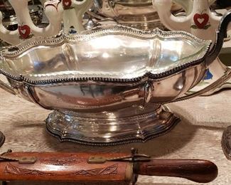 Large Silverplate Trophy Center Bowl w/ Glass Liner, Engraved 1914