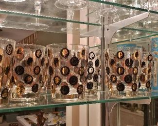 Cool Mid-Century Retro Gold Coin Rocks Glasses