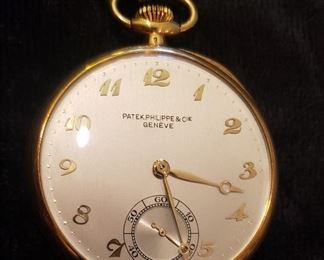 1945 Solid Gold Patek Philippe Pocket Watch w/ Chain and Fitted Case