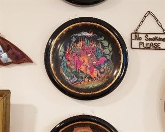 Three Russian Lacquer Plates w/ Frames