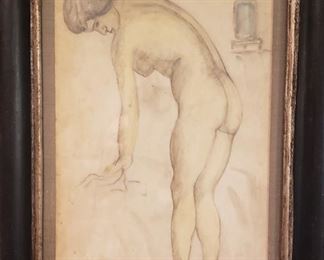 "Nude" Orig. Watercolor by Celso Lagar, listed