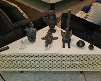 Oaxaca Pottery on a Low Wedge-Shape Side Table