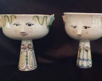 Wonderful Mixed Pair of Danish Mid-Century Footed Cups by Bjorn Wiinblad, ca. 1970