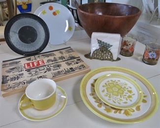 1960's Mod Breakfast Set; Large Wood Salad Bowl
