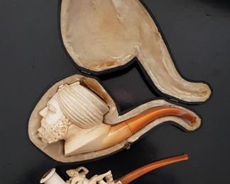 Two Antique Meersshaum Pipes, one w/ Fitted Case