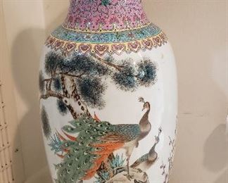 Vintage Chinese Famille Rose Peacock Vase, Gift from Stella Adler
