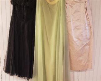 Two Vintage Cocktail Dresses and a Full-Length Pale Evening Gown w/ Cape