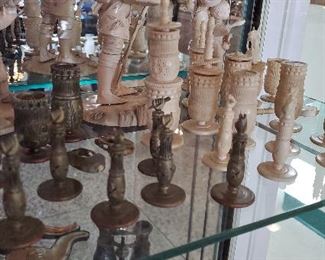 Antique 19th. C. Bone & Tinted Bone Chess Set (complete)