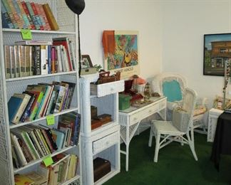 Suite of White Wicker Bedroom Furniture