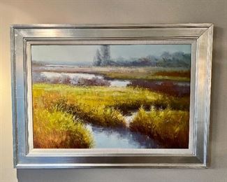 "Marsh Scene" Oil on Canvas, Signed