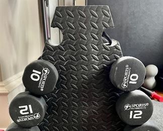 Sports Authority Weights & Rack (10lb., 12lb., 15lb.)