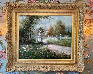 "Garden Scene" Oil on Canvas, Signed
