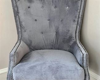 Velvet Armchair with Nailhead Trim