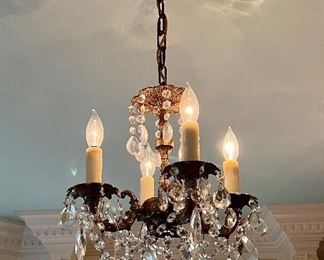 (3) 5-Arm Vintage Crystal & Brass Chandeliers