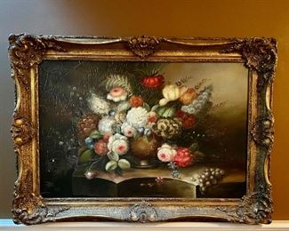 Oil on Canvas Still Life of Flowers