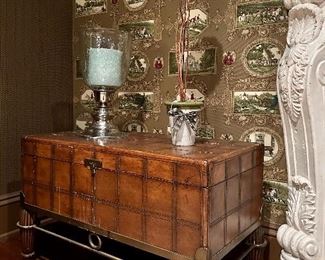 Leather Trunk on Stand