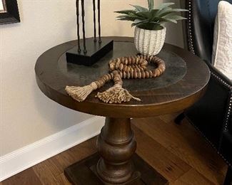 $490~ OBO~ ARHOUS GRANITE INSET ROUND DRUM TABLE
