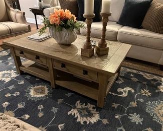 $775~ POTTERY BARN TWO DRAWER DOUBLE SIDED ENTRY COFFEE TABLE
