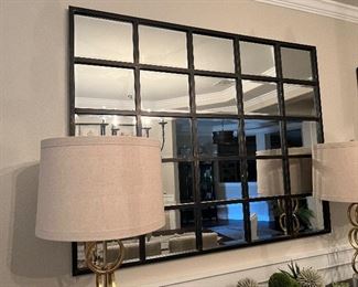 $290- LARGE VERANDA BLOOM TWENTY FIVE PANEL BEVELED GLASS MIRROR 25" X 43 1/2 "
