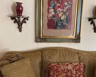 Lovely painting with pair of sconces