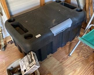 Storage bin with drink recesses to be used as a bench