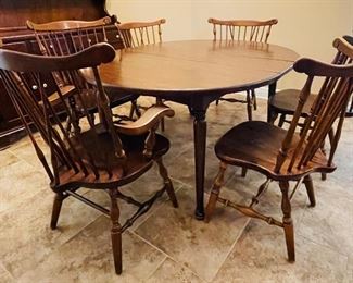 1_____$1,195 
Ethan Allen  Heirloom dining table 
60Lx48Wx30H with 
Fiddleback Duxbury 2arm chairs, 4side chairs 36H