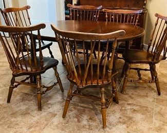 1_____$1,195 
Ethan Allen  Heirloom  dining table 
60Lx48Wx30H with 
Fiddleback Duxbury 2arm chairs, 4side chairs 36H