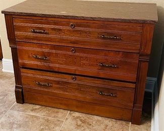 4_____$395
19th century Marble Top 3 Drawer Chest
39Hx18Dx30H