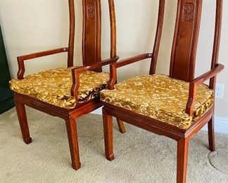 8_____$375
Pair of Asian Rosewood Chairs with Velvet Cushions 
23Wx43H