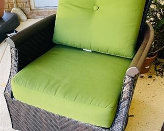 16_____$595
Outdoor Sofa and 1 Rocking Swivel Chair with Green Sunbrella Cushions