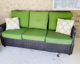 16_____$595
Outdoor Sofa and 1 Rocking Swivel Chair with Green Sunbrella Cushions