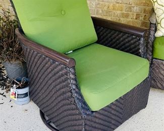 16_____$595
Outdoor Sofa and 1 Rocking Swivel Chair with Green Sunbrella Cushions