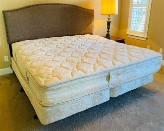 24_____$395
King Linen Nailhead Headboard  Heather Gray with Steel Bedframe and Mattress/Boxsprings