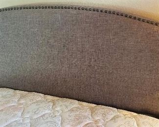 24_____$395
King Linen Nailhead Headboard  Heather Gray with Steel Bedframe and Mattress/Boxsprings
