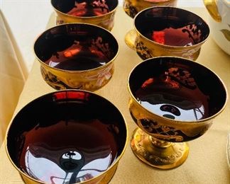 43_____$42
Gold enamel burgundy glass goblets set of 7