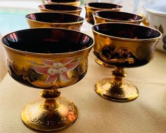 43_____$42
Gold enamel burgundy glass goblets set of 7