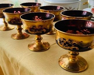 43_____$42
Gold enamel burgundy glass goblets set of 7