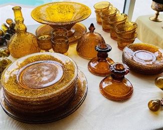 44_____$140
Amber cut glass dinnerware set