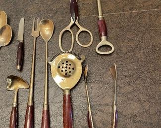 $150 Bar set brass nickel & wood handles 