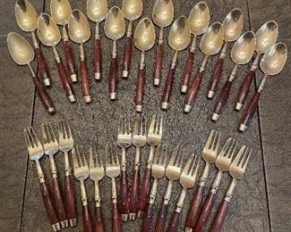 $150 Bar set brass nickel & wood handles 