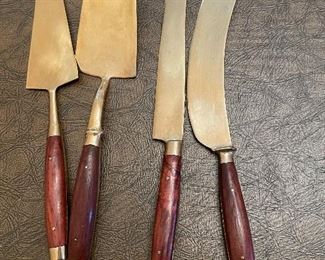 $150 Bar set brass nickel & wood handles 